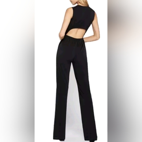 BCBG Generation Surplice Flowy Jersey Jumpsuit Open Back Waist Tie Black Size S - Picture 9 of 16